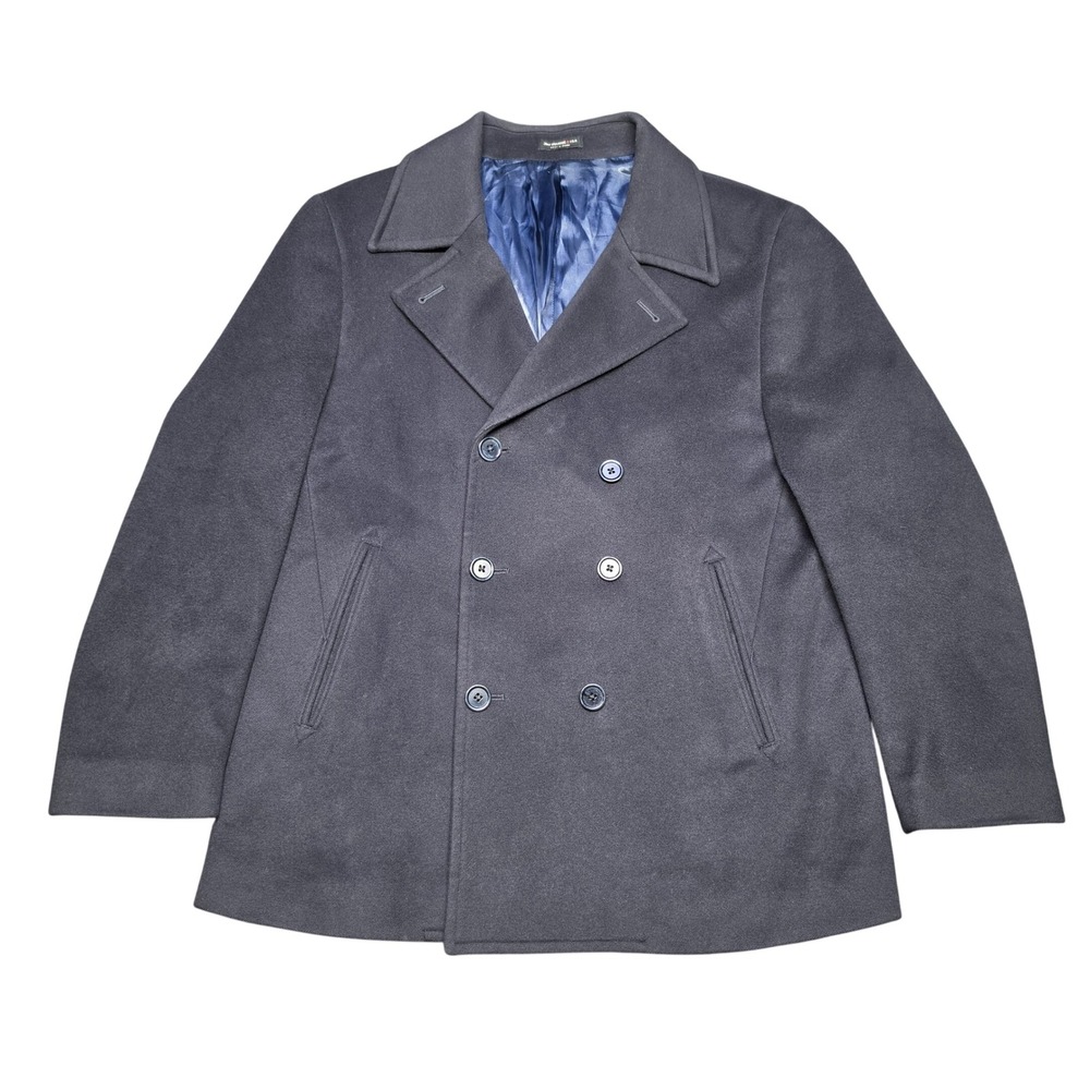 John Varvatos Pea Coat Navy Blue Mens Large Double Breasted Wool Cashmere Jacket